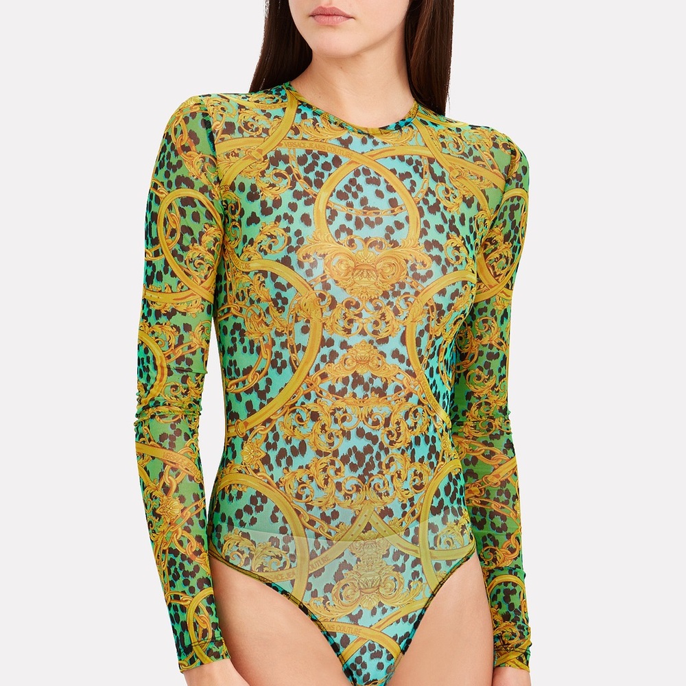 Versace Jeans Couture Baroque Printed Mesh Bodysuit